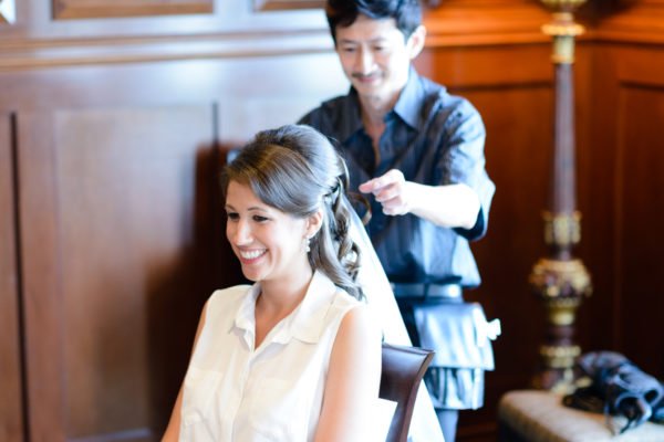 Wing Wong working on brides hair - 